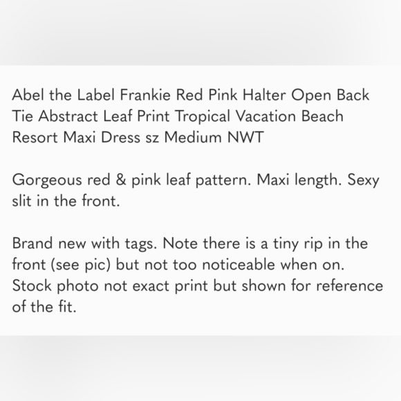 Abel the Label Red Pink Halter Open Back Tie Abstract Leaf Print Maxi Dress sz M - Picture 11 of 12